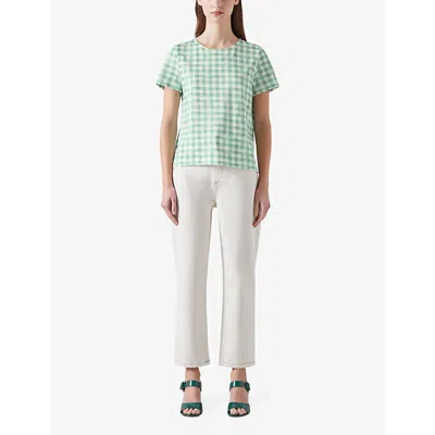 Shop Lk Bennett Calder Gingham-print Short-sleeve Cotton T-shirt In Mul-cream