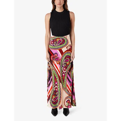 Shop Ro&zo Paisley-print Bias-cut Satin Maxi Skirt In Multi