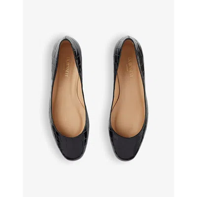 Shop Lk Bennett Women's Bla-black Blaine Croc-effect Leather Court Shoes