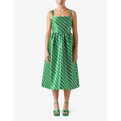 Shop Lk Bennett Womens Mul-green Elodie Geometric-weave Jacquard Woven Midi Dress