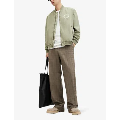 Shop Allsaints Mens Herb Green Tierra Graphic-print Relaxed-fit Organic-cotton Bomber Jacket