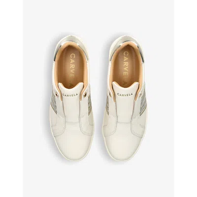 Shop Carvela Womens White Connected Tape Jewel-embellished Leather Low-top Trainers