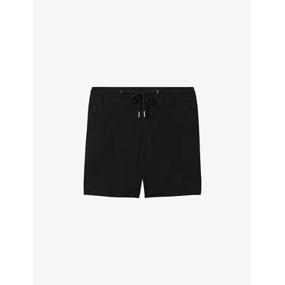 Shop Reiss Men's Black Newmark Elasticated-waist Slim-fit Stretch-woven Shorts