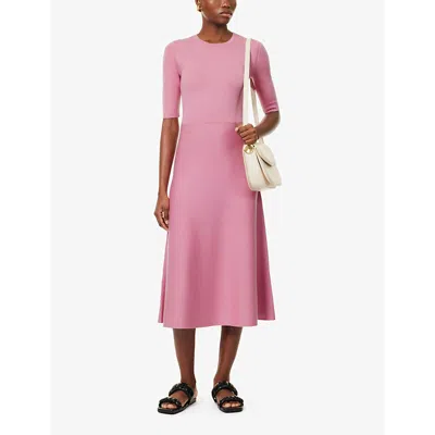 Shop Gabriela Hearst Womens Rose Quartz Seymore Flared-hem Wool-blend Midi Dress