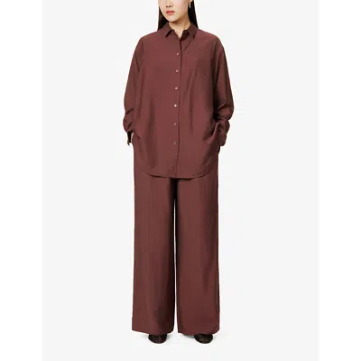 Shop Samsoe & Samsoe Samsoe Samsoe Women's Brown Stone Sahelena Relaed-fit Wide-leg Woven Trousers