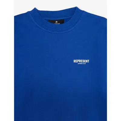 Represent Boys Cobalt Kids Logo-print Crewneck Cotton-jersey Sweatshirt 4-6 Years In Cobalt