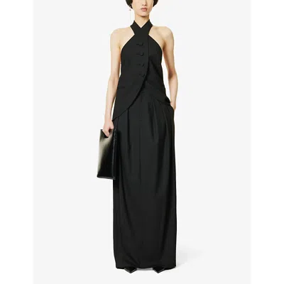 Shop Aaron Esh Women's Black Waistbandless Pleated High-rise Wool Maxi Skirt