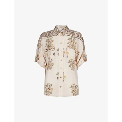 Shop Zimmermann Paisley-print Short-sleeved Silk-blend Shirt In Utility Dot Lemon U