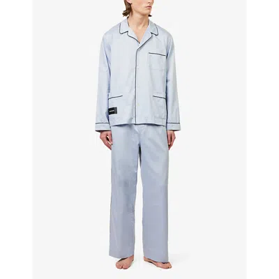 Shop Magniberg Men's Haze Blue Sorbetto Contrast-piping Cotton Pyjama Top