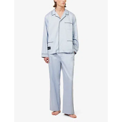 Shop Magniberg Men's Haze Blue Sorbetto Contrast-piping Cotton Pyjama Bottoms