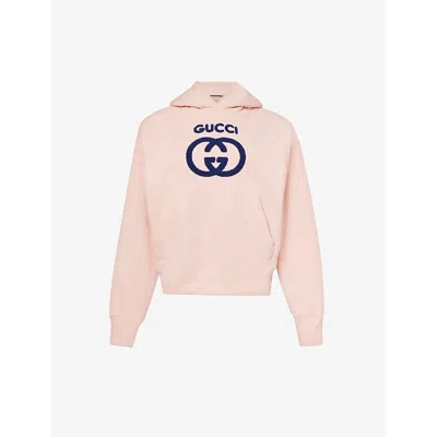 Shop Gucci Brand-print Boxy-fit Cotton-jersey Hoody In Soft Pink Mix
