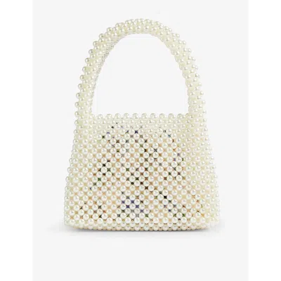 Shop Lk Bennett Women's Whi-white Pearl-embellished Woven Tote Bag