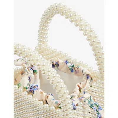 Shop Lk Bennett Women's Whi-white Pearl-embellished Woven Tote Bag
