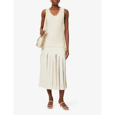 Shop Gabriela Hearst Binka High-rise Silk And Wool-blend Midi Skirt In Ivory