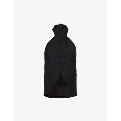 Shop Aaron Esh Women's Black Halter-neck Slim-fit Wool Waistcoat