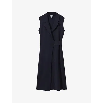 Shop Reiss Women's Vy Elle Wrap-front Sleeveless Knitted Midi Dress In Navy