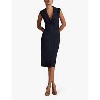 Shop Reiss Womens Navy Elle Wrap-front Sleeveless Knitted Midi Dress