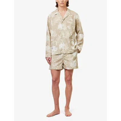 Shop Magniberg Men's Beige Peony Sweet Floral-print Cotton Pyjama Top