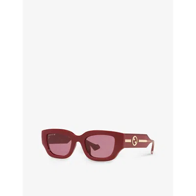 Shop Gucci Women's Red Gg1558sk Rectangle-frame Acetate Sunglasses