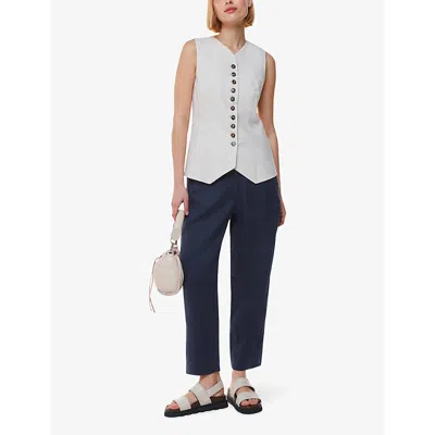 Whistles Linen Barrel Leg Trouser In Navy