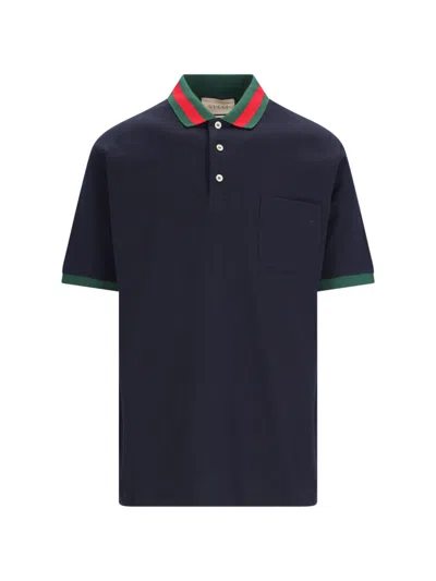 Shop Gucci Logo Polo Shirt In Blue