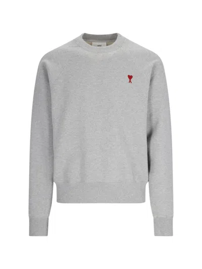 Shop Ami Alexandre Mattiussi Logo Crew Neck Sweatshirt In Gray