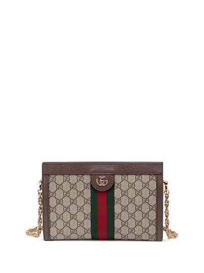 Shop Gucci `ophidia Gg` Small Shoulder Bag In Brown