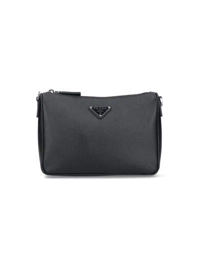 Shop Prada Saffiano Shoulder Bag In Black  