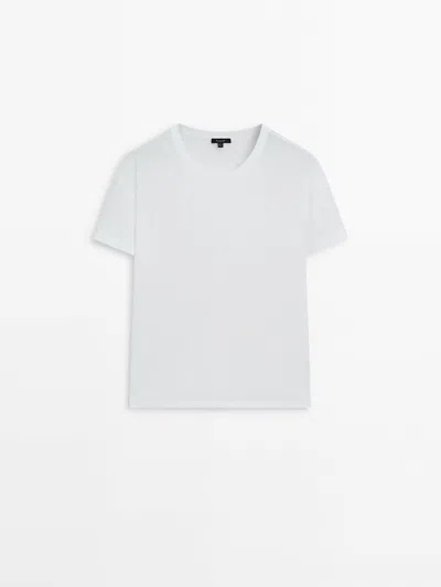 Shop Massimo Dutti Short Sleeve Cotton T-shirt In White