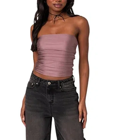 Edikted Maxeen Shiny Ruched Tube Top In Mauve