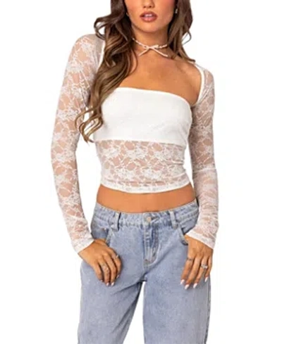 Shop Edikted Addison Sheer Lace Two Piece Top In White