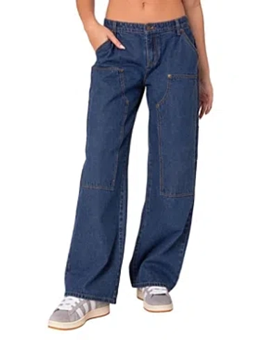 Shop Edikted Ayla Low Rise Carpenter Jeans In Blue