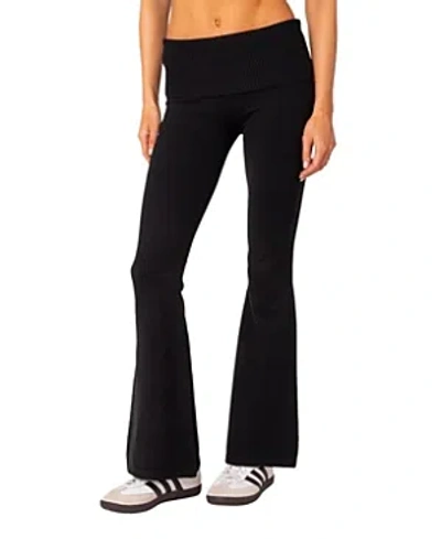 Edikted Desiree Foldover Flare Pants In Black