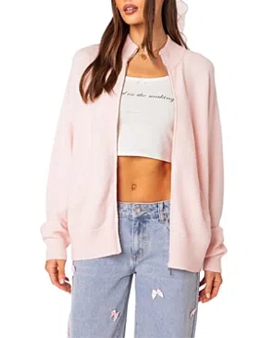 Edikted Montie Oversize Double Zip Cardigan In Light Pink