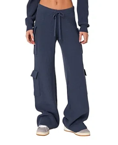 Shop Edikted Wynter Knit Cargo Pants In Blue