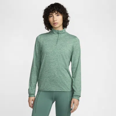 Shop Nike Women's Swift Element Uv Protection 1/4-zip Running Top In Green