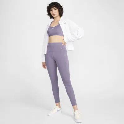 Shop Nike Women's Universa Medium-support High-waisted 7/8 Leggings With Pockets In Purple