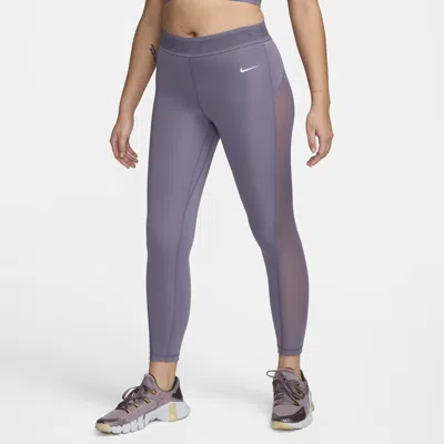 Shop Nike Women's  Pro Mid-rise 7/8 Mesh-paneled Leggings In Purple