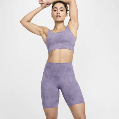 Shop Nike Women's Zenvy Tie-dye Gentle-support High-waisted 8" Biker Shorts In Purple