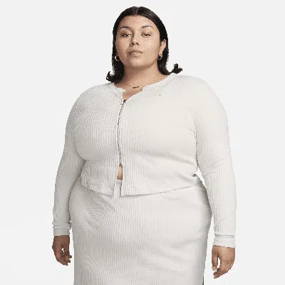 Shop Nike Women's  Sportswear Chill Knit Slim Full-zip Ribbed Cardigan (plus Size) In Brown