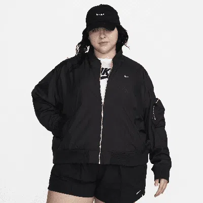 Shop Nike Women's  Sportswear Essential Oversized Bomber Jacket (plus Size) In Black