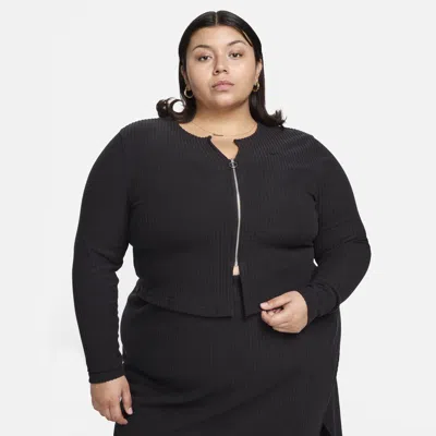 Shop Nike Women's  Sportswear Chill Knit Slim Full-zip Ribbed Cardigan (plus Size) In Black