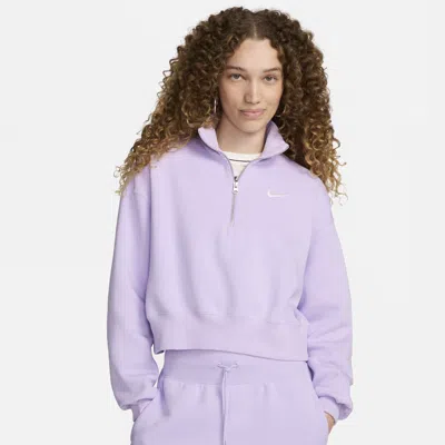 Shop Nike Women's  Sportswear Phoenix Fleece 1/2-zip Cropped Sweatshirt In Purple
