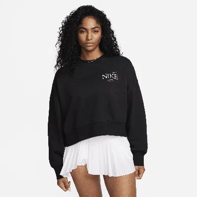 Shop Nike Women's  Sportswear Phoenix Fleece Oversized Cropped Crew-neck Sweatshirt In Black