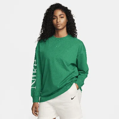 Shop Nike Women's  Sportswear Oversized Long-sleeve Top In Green
