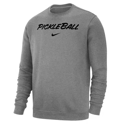 Shop Nike Men's Club Fleece Pickleball Crew-neck Pullover Top In Grey