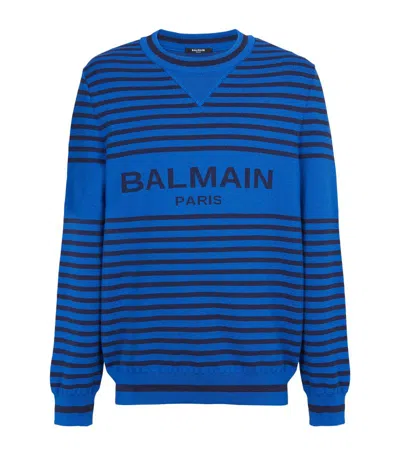Shop Balmain Wool-blend Striped Sweater In Blue
