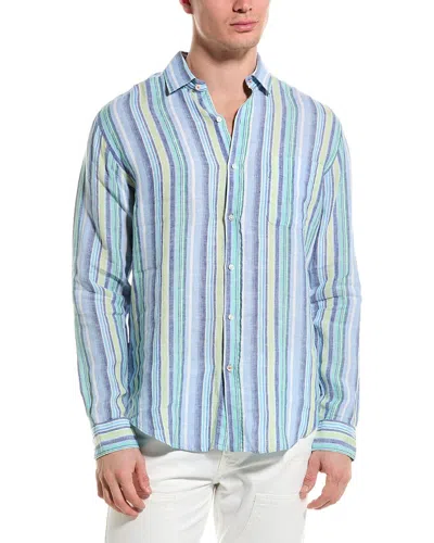 Shop J.mclaughlin Multi Stripe Gramercy Linen Shirt In Blue