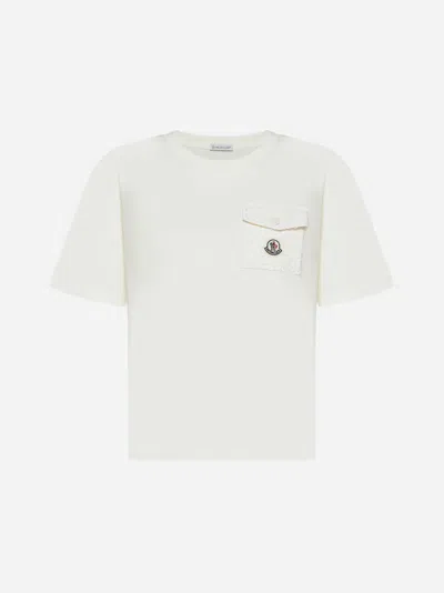 Shop Moncler Chest-pocket Cotton-blend T-shirt In White
