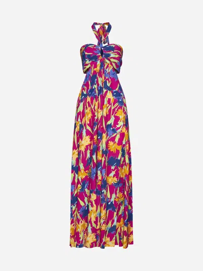 Shop Diane Von Furstenberg Aislina Print Viscose Halter Maxi Dress In Fuchsia,multicolor